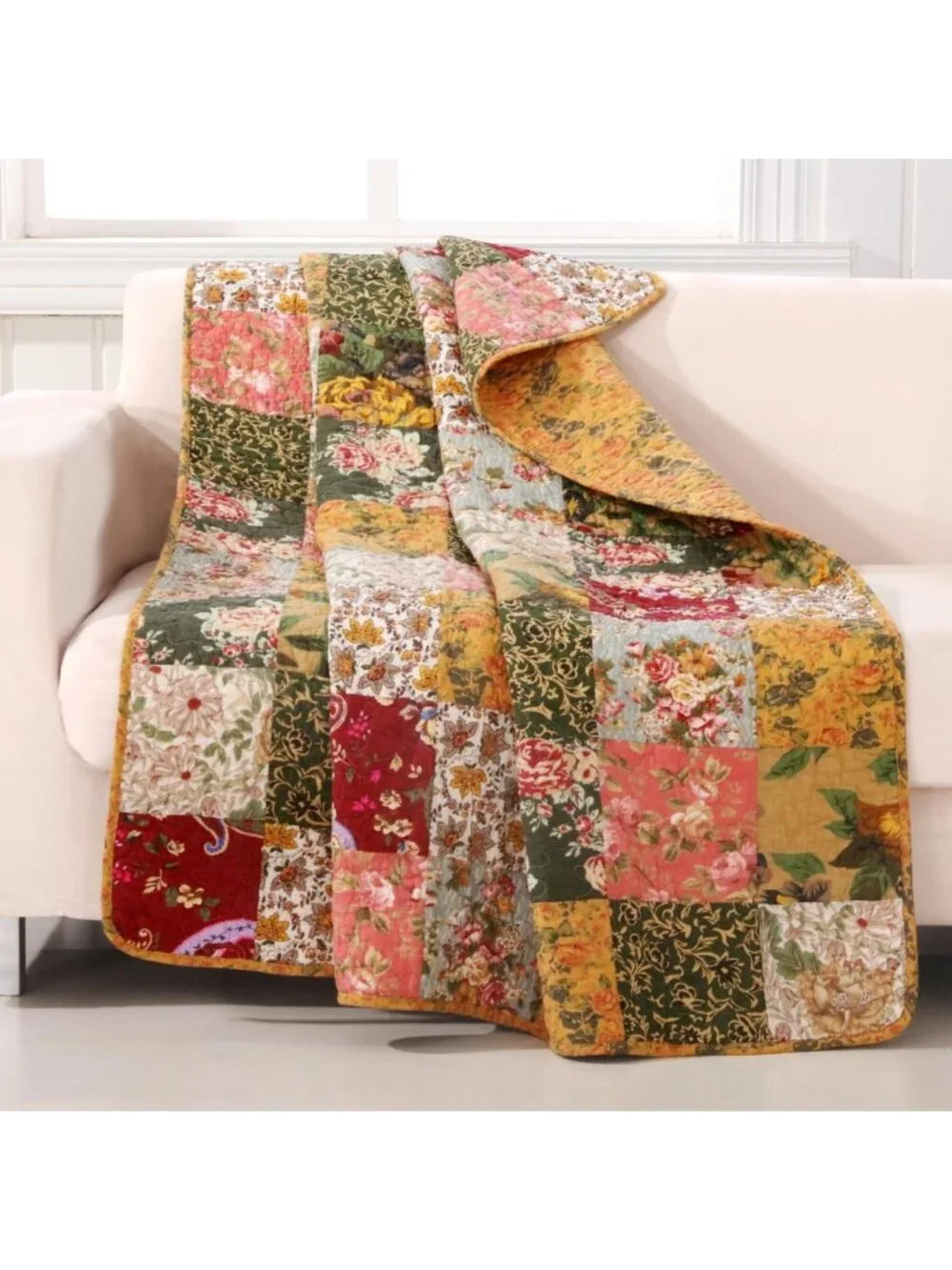 Antique Chic Quilted Patchwork Throw Blanket, 50x60, Cozy Multicolor Home Decor